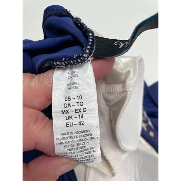 Maxine of Hollywood Gathered Cross Over One Piece w/ Built-in Bra Blue Women 10 - Picture 7 of 11